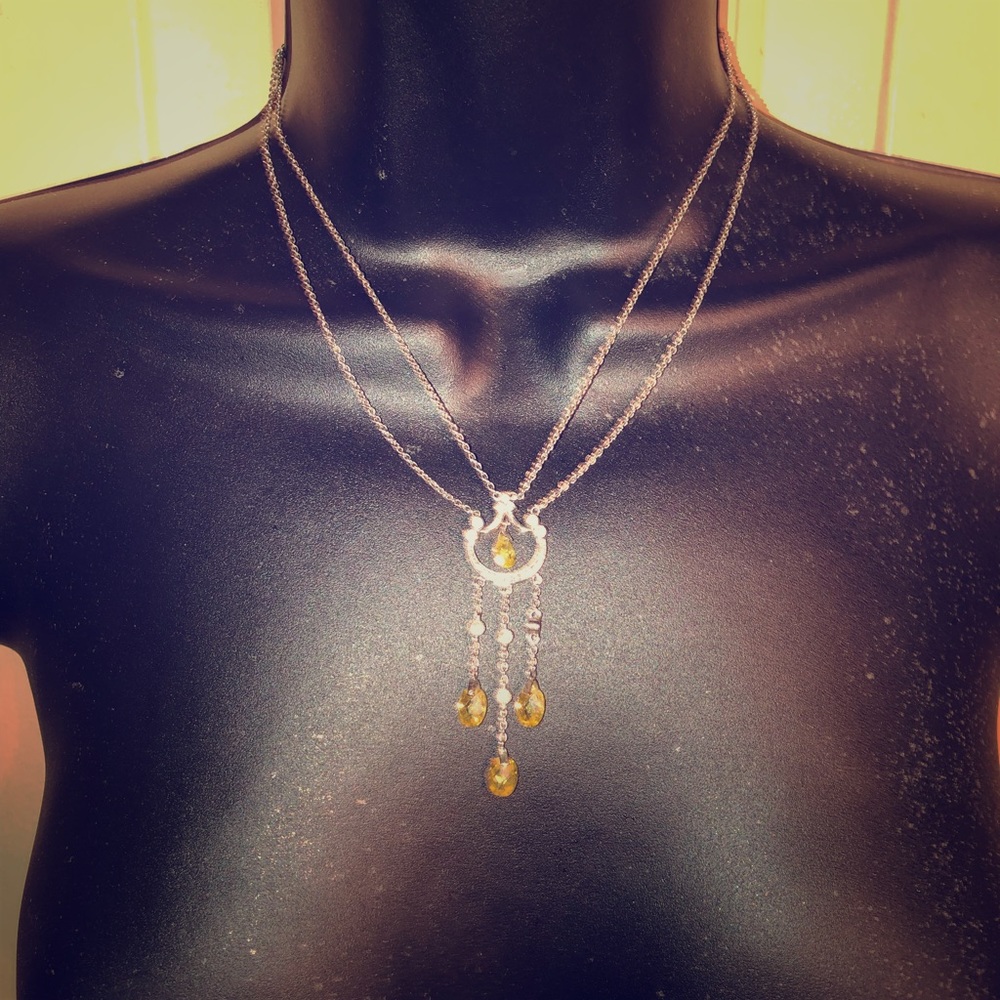 Art Deco Yellow & White “Diamond” Necklace 925.